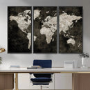 Vintage World Map Wall Art Canvas Print – Framed Large Map