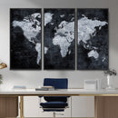 Black World Map Canvas Print – Detailed Map for Couples and