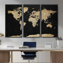 Beige World Map Canvas Wall Art Print, Minimal Black and