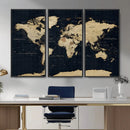 Dark World Map Canvas Wall Art Print, Minimal Black and Gold by MyGreatCanvas | Canvas Wall Art Prints | Photo Prints & Wall Decor
