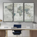 Neutral Vintage World Map Canvas Wall Art Print, Classic Map