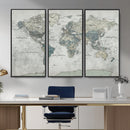 Neutral Vintage World Map Canvas Wall Art Print, Classic Map