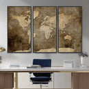 Dark Vintage World Map Canvas Wall Art Print, Antique Map
