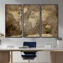 Dark Vintage World Map Canvas Wall Art Print, Antique Map
