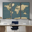 Minimal Vintage World Map Canvas Wall Art Print, Neutral