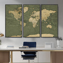Large World Map Canvas Wall Art Print for Study Room Decor -