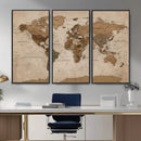 World Map Canvas Wall Art Print, Detailed Global Map Artwork