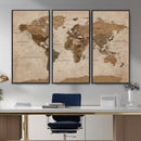 World Map Canvas Wall Art Print, Detailed Global Map Artwork
