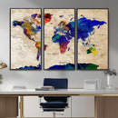 Colorful World Map Canvas Wall Art – Abstract Watercolor Map