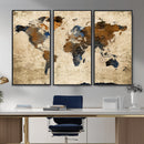 Rustic Watercolor World Map Canvas Wall Art – Framed Travel