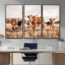 Texas Longhorn Cattle Wall Art Canvas Print, Sepia Western