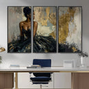 Black Woman Canvas Wall Art — Black Gold Gown Fashion Print by MyGreatCanvas | Canvas Wall Art Prints | Photo Prints & Wall Decor