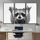 Funny Raccoon Canvas Wall Art, Black White Hands Up Animal Photo Print, Humorous Wildlife Decor, Kids Room Nursery Art, Quirky Animal Gift by MyGreatCanvas | Canvas Wall Art Prints | Photo Prints & Wall Decor