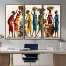 African Folk Art Canvas Wall Art, Colorful African Women Village Painting Print, Tribal Ethnic Home Decor, Vibrant African Art, Living Room