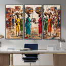 African Folk Art Canvas Wall Art, Colorful African Women Village Painting Print, Tribal Ethnic Home Decor, Vibrant African Art, Living Room