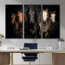 Horse Wall Art Canvas Print, Wild Horses Portrait Photography, Dramatic Equestrian Decor, Black Brown White Horse Herd, Rustic Ranch Art