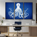 Large 3-Panel Blue Octopus Canvas Wall Art | Coastal Marine by MyGreatCanvas | Canvas Wall Art Prints | Photo Prints & Wall Decor