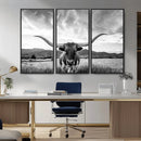Longhorn Black and White Wall Art – Rustic Western Bull