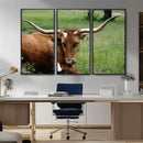 Longhorn Steer Canvas Wall Art – Rustic Nature Triptych
