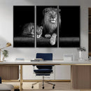Large Black and White Lion Couple Wall Art Canvas Print –