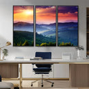 Beautiful Sunset over Hills Forest Landscape Canvas Wall Art