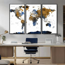 Modern Abstract World Map Canvas Wall Art – Framed Blue and