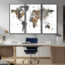 Modern Metallic World Map Canvas Wall Art – Framed