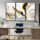 Gold Waves on Pure White Canvas – Gold Abstract Art for
