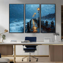 Stormy Night at Beach Pier Oil Painting Large Wall Art