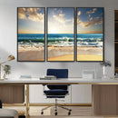 Golden Sunset Beach Triptych Canvas Wall Art for Living Room