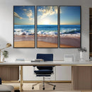 Serene Ocean Sunset Canvas Wall Art - Beach Waves at Sunset,