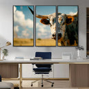 Longhorn in the Prairie - Stunning Ranch-Style Triptych Wall
