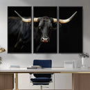 Black Bull Wall Art – Majestic Longhorn Canvas Print with
