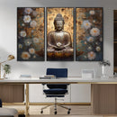 Golden Buddha Wall Art Canvas Print | Zen Meditation Floral