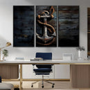 3 Panel Grunge Abstract Anchor Wall Art Canvas Print Set