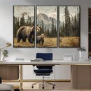 Rustic Grizzly 399 Bear Family Wall Art Canvas Print
