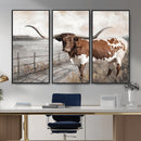 Vintage Texas Cow Wall Art Canvas Print, Rustic Longhorn
