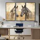 Chines Ink Style Grunge Horses Wall Art Canvas Print