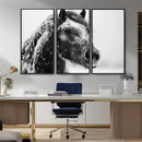 Winter Horse Canvas Print | Large 3-Panel Black White Equine