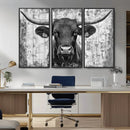 Abstract Longhorn Bull Wall Art Canvas Print - Rustic Texas