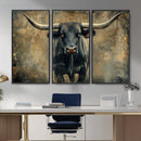 Texas Longhorn Bull Wall Art – Framed Rustic Cow Canvas