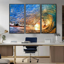 Ocean Wave at Sunset Canvas Wall Art – Vibrant Coastal Beach