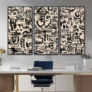 Abstract Love and Chaos Canvas Print, Black Symbols on Beige