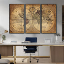 Vintage World Map Wall Art Canvas – Antique Style Push Pin