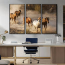 Large Wall Art 5 Horses Running on Sand Canvas Print