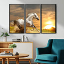 Large Wall Art Galloping White Horse at Sunset Canvas Print