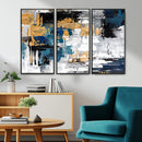 Blue and Gold Abstract Canvas Wall Art – Triptych Modern