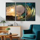 Golden Wave Sunset Canvas Print – Large Coastal Wall Art for