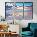 Tranquil Pastel Sunset Beach Triptych Canvas Art, Soothing