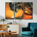 Surf Wave Sunset Canvas Wall Art Print, 3-Panel Ocean